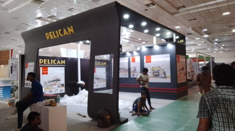 6 x 6 mtr Three side open stall : Pelican rotoflex : Plast asia show 2023 Bangalore india